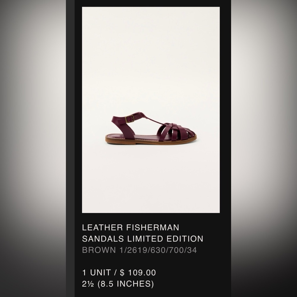 ZARA GIRLS Leather Fisherman Sandals LIMITED EDITION Size Girls 2.5 - Picture 2 of 12